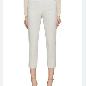 Theory Women's Slim Cropped Pull On Pants Linen Blend Stretch Tan Beige Size 2